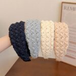 French Style Vintage Weave High Skull Top Headband Simple Solid Color Wide Edge Advanced Pressure-sensitive Hair Band Pastoral Knitted Headdress - Image 3