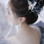 New Bridal Hair Accessories Blue Crystal Hair Band Ear Clip Set - Image 2