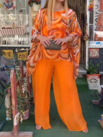 Summer New Colorful Chiffon Suit Casual Round Neck Printed Two-piece Suit - Image 9