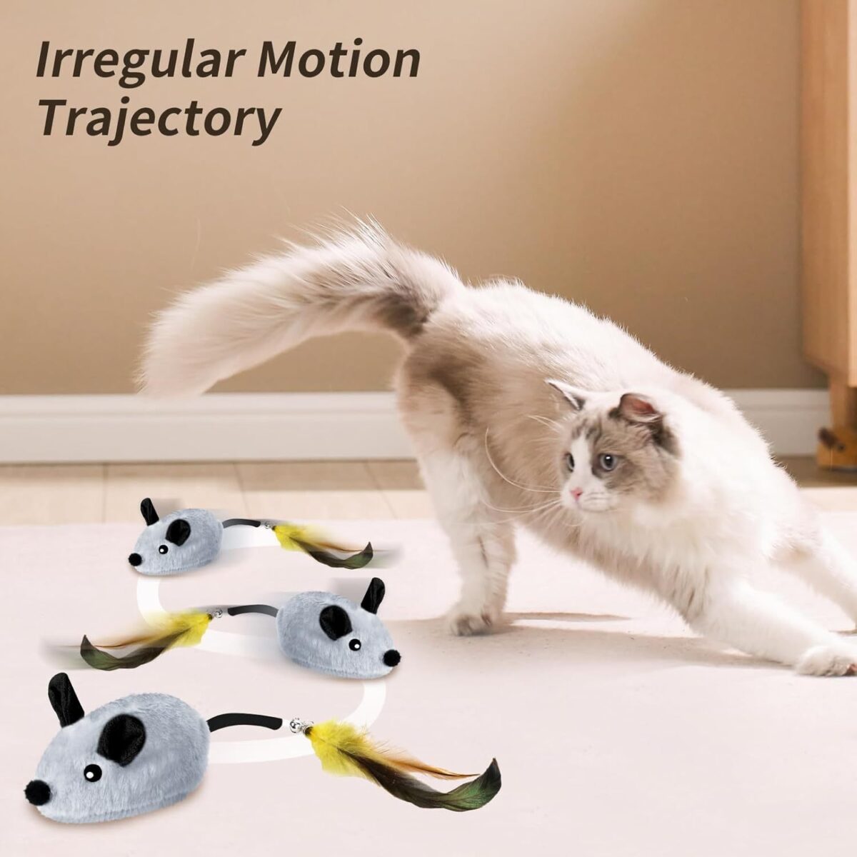 Interactive Cat Toys Mouse For Indoor Cats Rechargeable LED Cat Mouse Toy Feather Bell Tail Lifelike Electric Automatic Moving Mouse Cat Toy For All Breeds Cat Boredom Exercise - Image 5