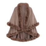 Autumn And Winter Rabbit Fur Collar Double Layer Artificial Cashmere Cape And Shawl - Image 3