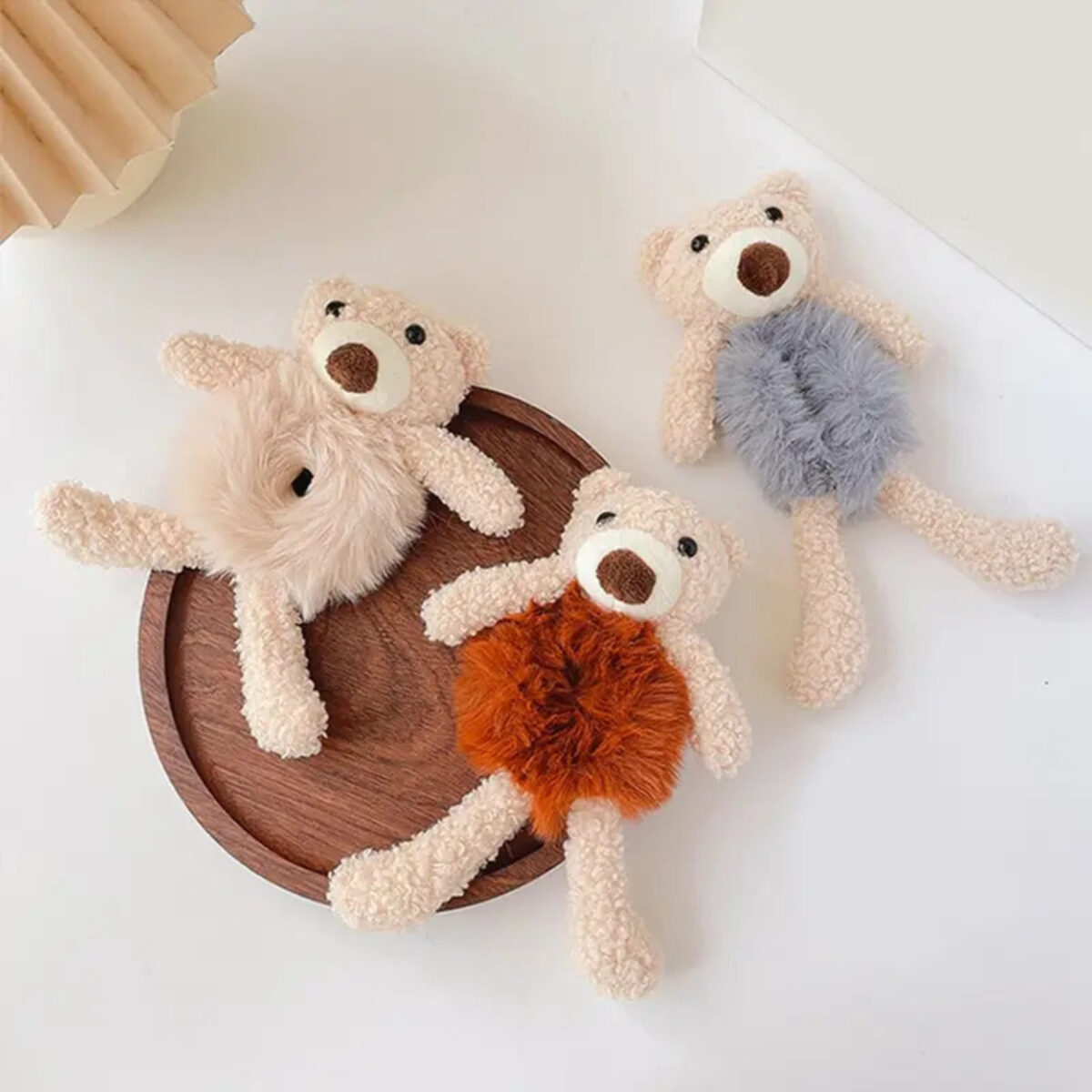 Girls Lovely Scrunchies Cute Bear Hair Band Rabbit Fur Hair Rope Soft Warm Rubber Band Pretty Hair Accessories - Image 3