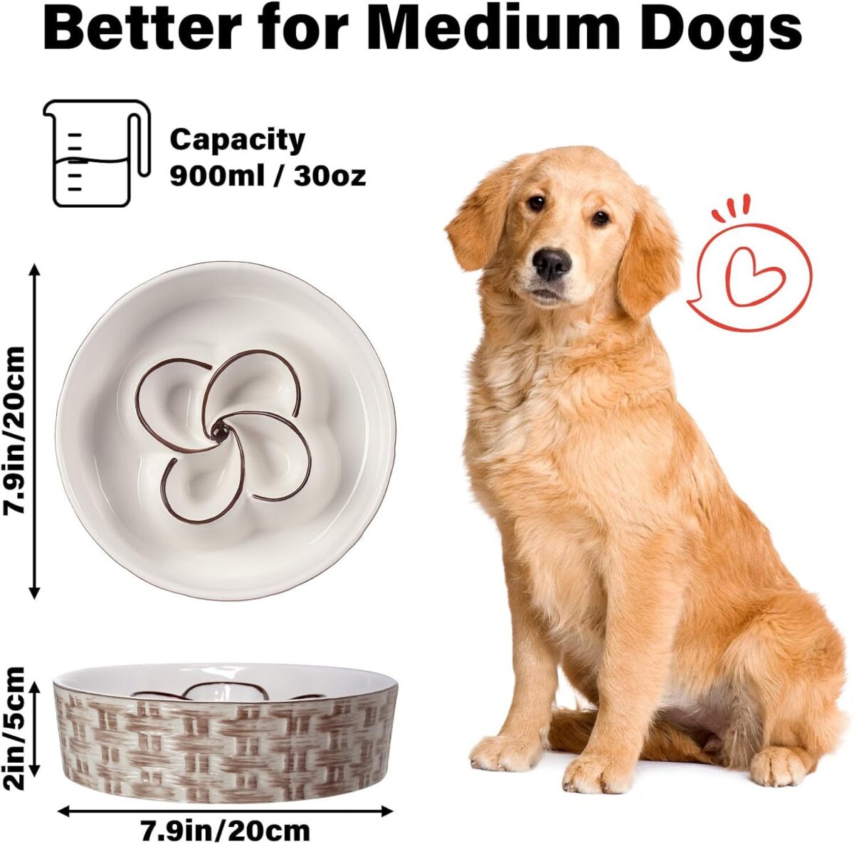 Ceramic Slow Feeder Dog Bowl Slow Feeder Dog Bowl For Medium Large Anti-Choking Slow Eating Dog Bowl Non Slip Dog Bowl Slow Feeder - Image 2