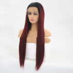 Burgundy Trellis With Long Straight Hair Chemical Fiber Headgear - Image 4