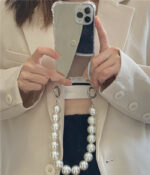 Crossbody Pearl Chain Frosty Mirror Phone Case - Image 2