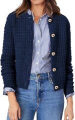 Women's Temperament Crew Neck Knitted Sweater Coat - Image 3