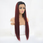 Burgundy Trellis With Long Straight Hair Chemical Fiber Headgear - Image 6