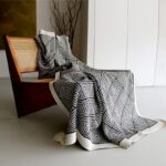 Retro Single Lunch Break Black And White Geometric Knit Blanket - Image 2