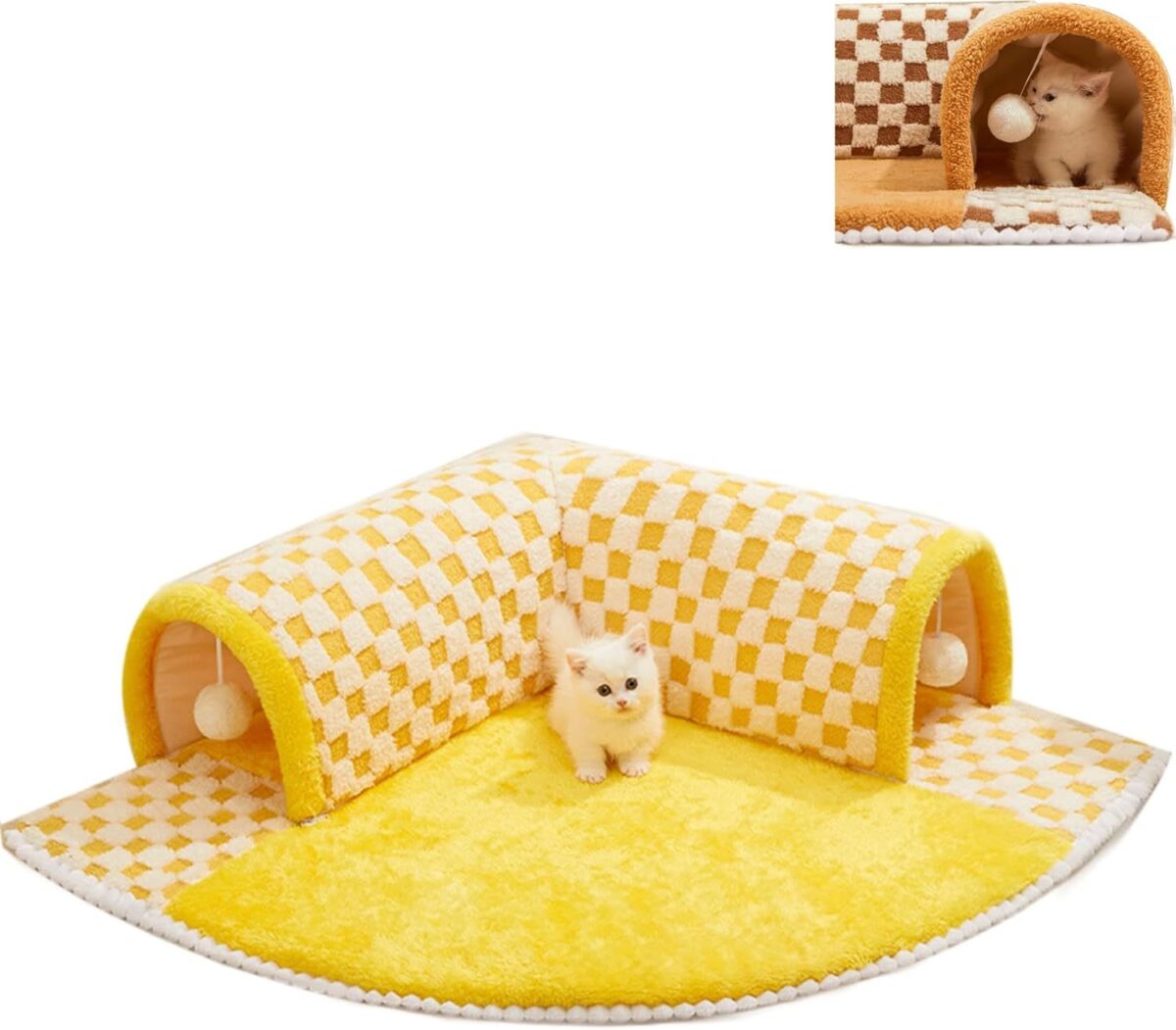 Funny Plush Plaid Cat Tunnel Cat Bed Cat Tunnel Bed With Central Mat Plush Plaid Tunnel Cat Bed Zipper Cat Tunnel For Indoor Cats - Image 2