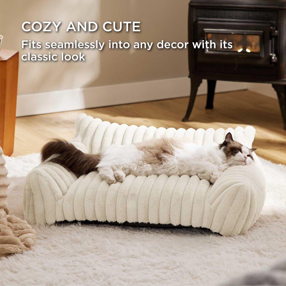 Bedsure Cute Cat Couch For Pets - Fluffy Cat Sofa With Premium Soft Corduroy Fleece Fuzzy Cat Couch Bed With Cover Supportive Cat Chair For Indoor Cats - Image 9