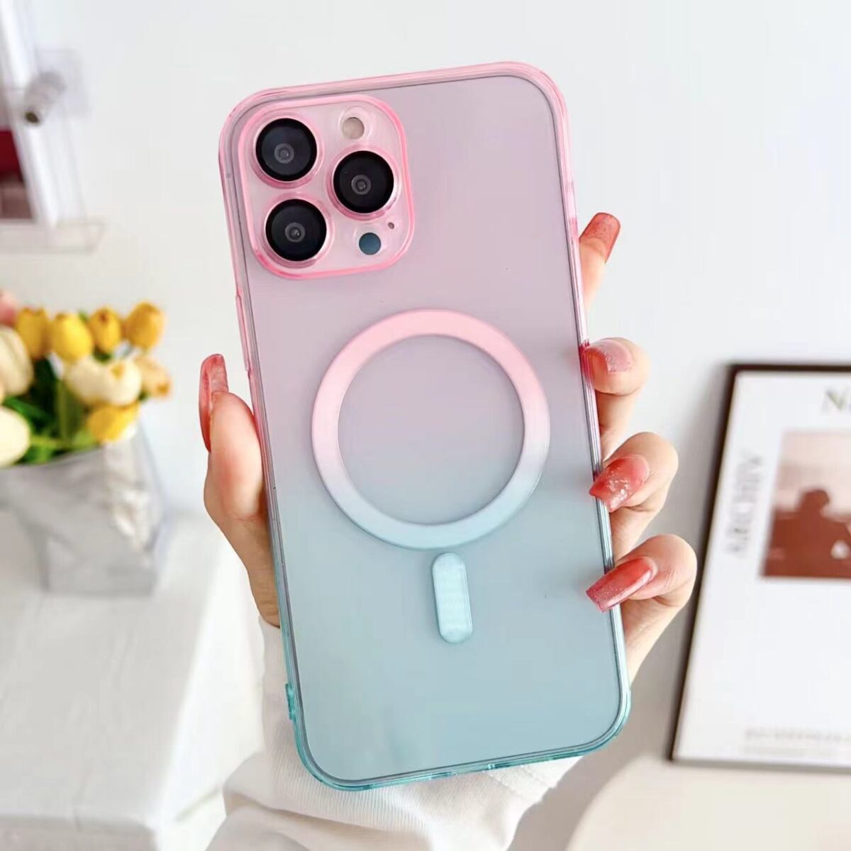 Hot Gradient Two-color Magnetic Phone Case Lens Protector Protective Case - Image 1