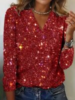 Women's Pure Color Sequins Long-sleeved T-shirt - Image 3