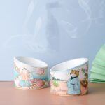 Chinese Style Ceramic Cat Bowl High Leg Double Bowl Oblique Mouth