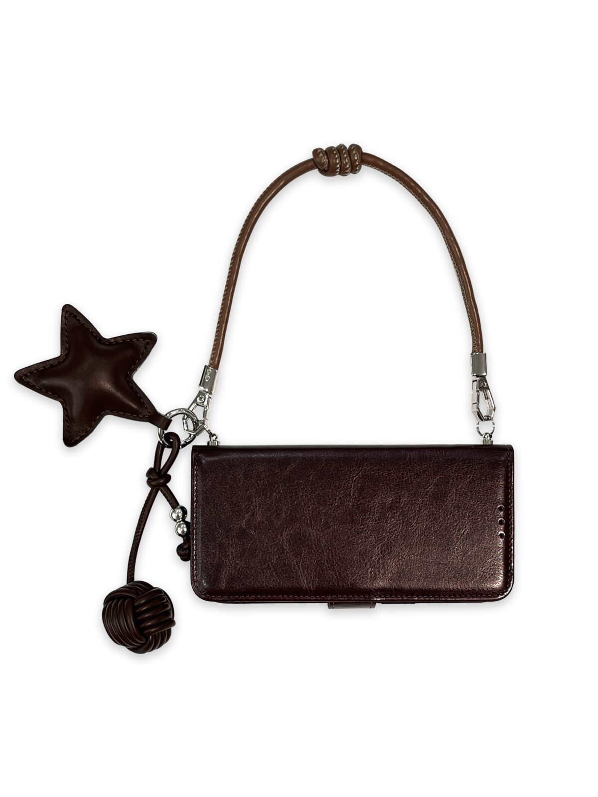 Niche Magnetic Flip Vintage Brown Woven Ball Portable Crossbody Leather Rope - Image 2