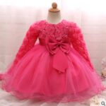 Long-sleeved girls dress rose children's wedding dress skirt - Image 10