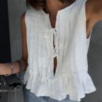 Spring And Summer New Lace-up Cotton And Linen Women's Shirt - Image 3