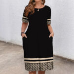 Comfortable Round Neck Fashion Elegant Contrast Color Short Sleeve Dress - Image 6