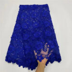 Water Soluble Lace With Sequins Embroidered Flower Texture Mesh Fabric - Image 5