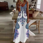 Dress V-neck Sleeveless Jumpsuit Print - Image 3