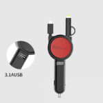 Compatible with Apple , Three-in-one Car Charger Data Cable Cigarette Lighter - Image 2
