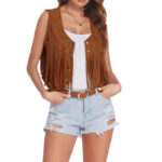 Vest Women's Suede Short Tassel Cardigan Sleeveless Retro - Image 5