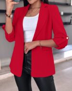 Women's Casual Rolled Sleeves Blazer With Pockets - Image 9