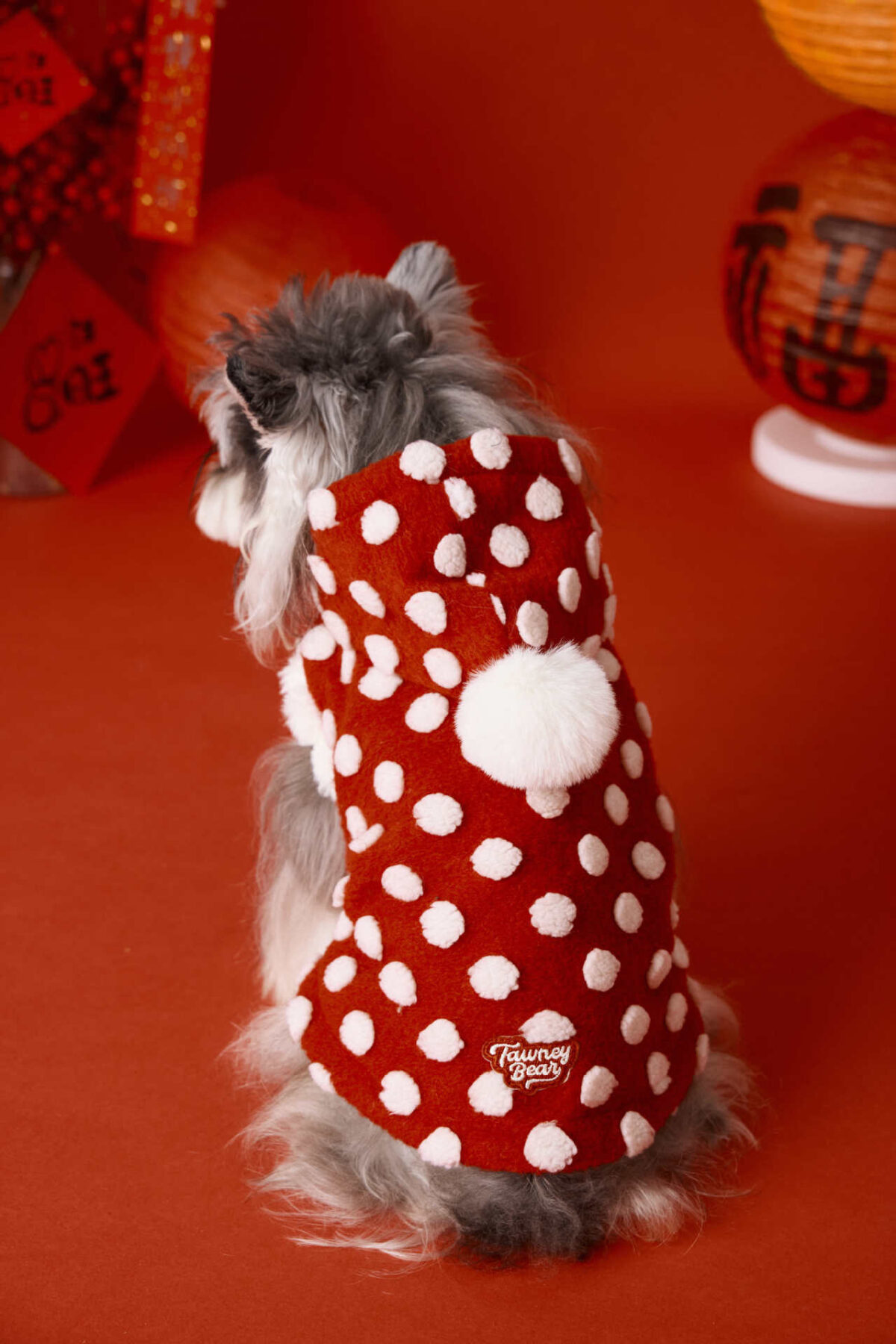 Red New Year Dress Polka Dot Sleeveless Hooded Vest Coat - Image 4
