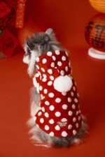 Red New Year Dress Polka Dot Sleeveless Hooded Vest Coat - Image 4
