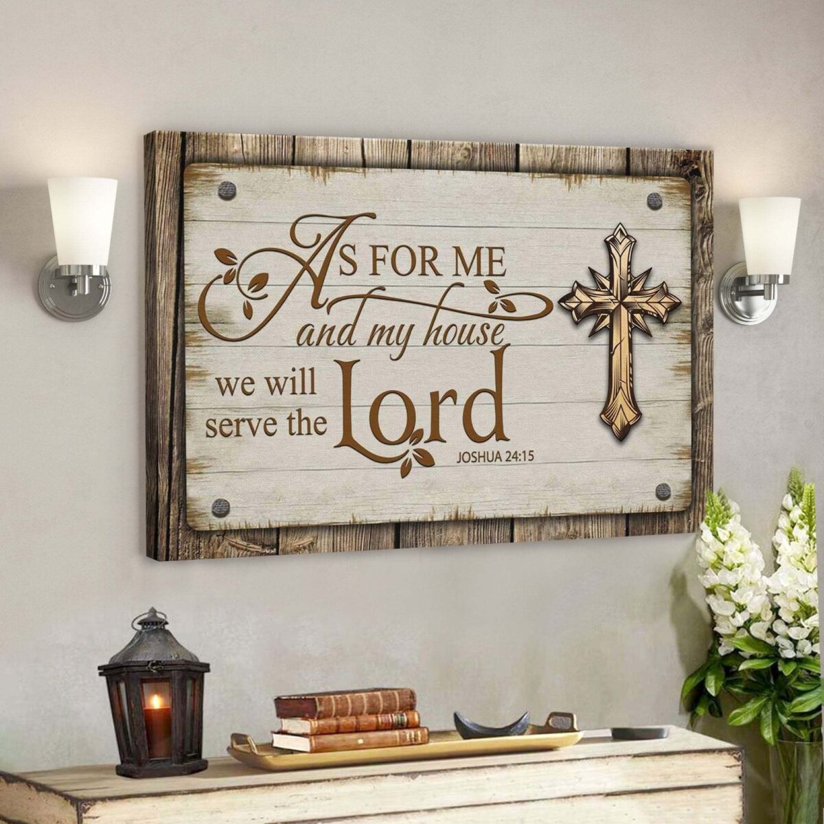 The Living Room Is Decorated With Canvas Painting Framed Nordic Porch Painting - Image 1