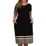 Comfortable Round Neck Fashion Elegant Contrast Color Short Sleeve Dress - Image 5
