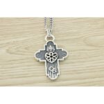Sterling Silver Cherry Blossom Necklace Men's And Women's Vintage Cross Pendant - Image 4