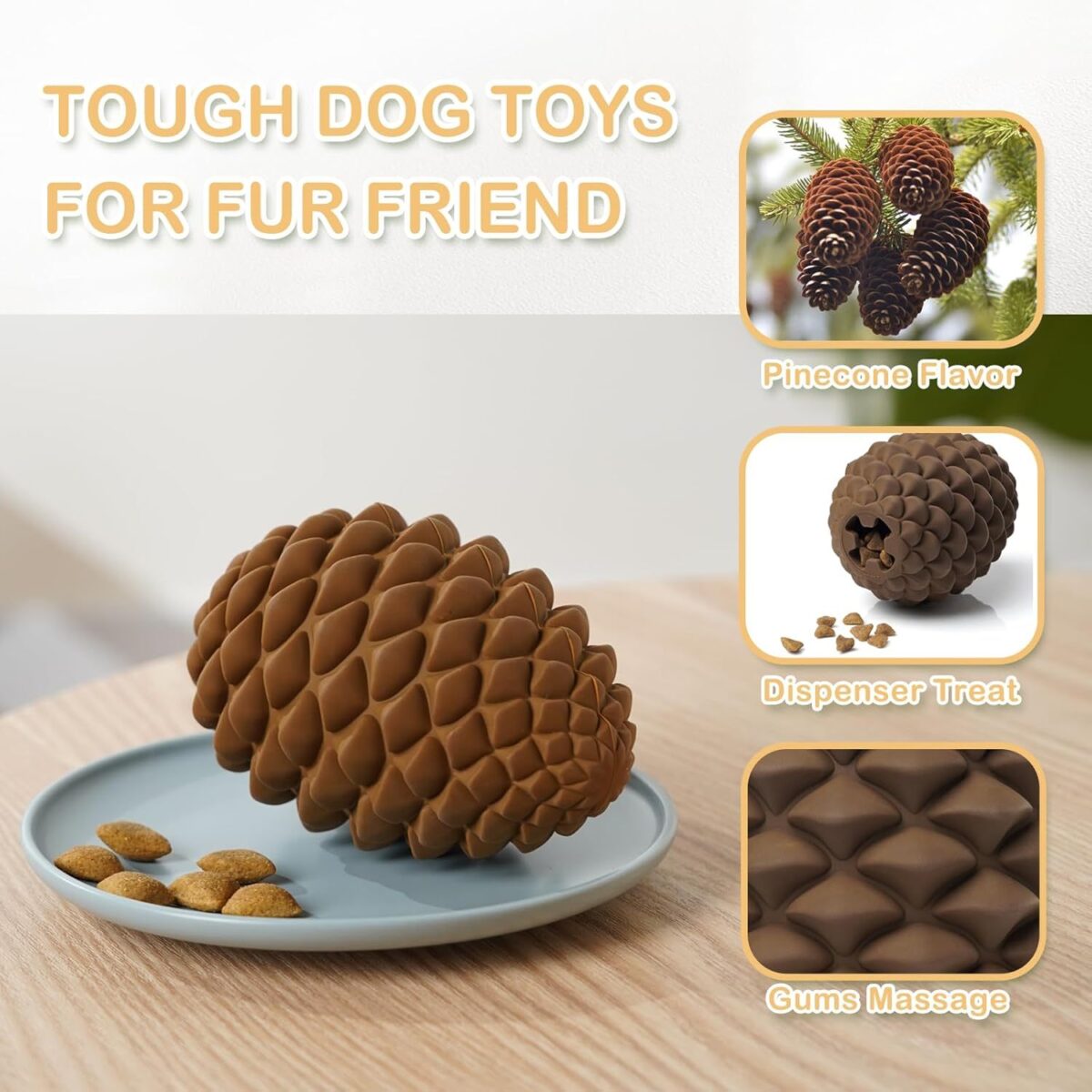 Pine Cone Tough Dog Toys For Aggressive Chewers Dog Chew Toys With Interactive Dog Treat Dispenser Indestructible Dog Toy For Medium Large Dogs  Heavy Duty Dog Presents - Image 6