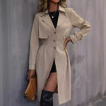 Long Waist Cotton Fashion Jacket Long Sleeve Trench Coat - Image 6
