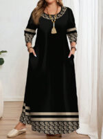 Comfortable Round Neck Fashion Elegant Contrast Color Short Sleeve Dress - Image 7