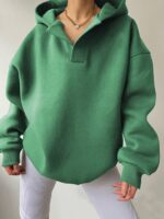 Women's Solid Color Hoodies Long Sleeve Hooded Solid Color Loose Sweater - Image 10