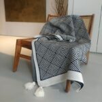 Retro Single Lunch Break Black And White Geometric Knit Blanket - Image 3