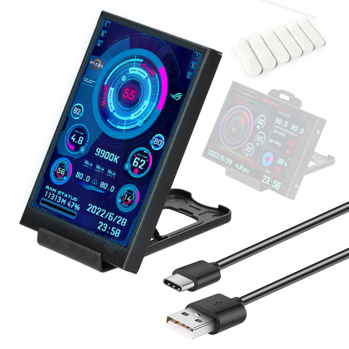 3.5-inch Computer Small Secondary Screen IPS Full View USB Chassis Monitor Date Display - Image 1