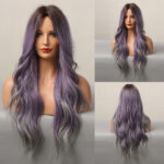 High Temperature Silk Medium Curly Hair Purple Mixed Color Women's Wig - Image 3