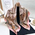 European And American 90cm Printed Large Kerchief Ring Chain Scarf Twill Silk Scarf