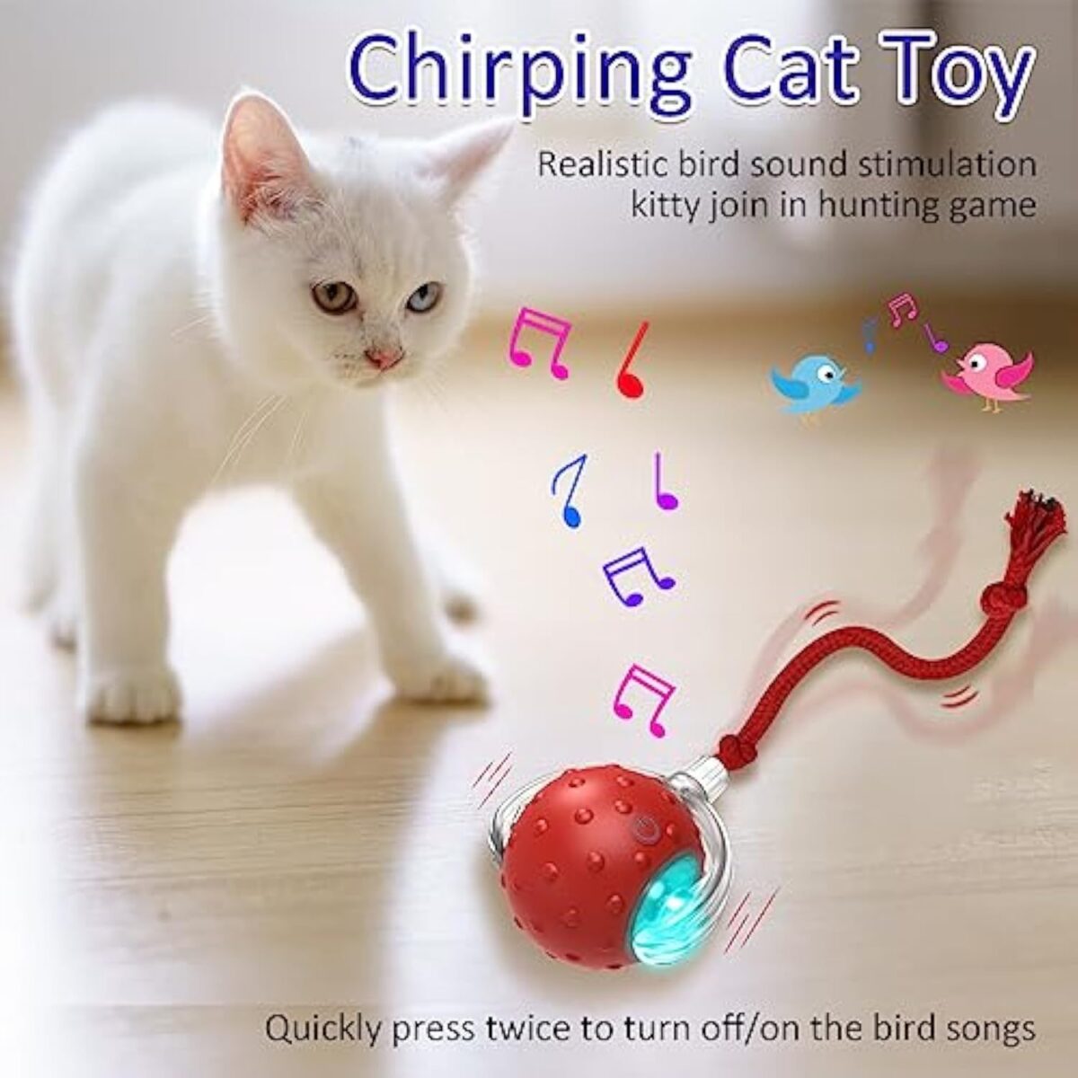 Cat Toys Interactive With Motion Activated And Chirping Rolling Super Fast On Carpet Happy Party Game With Kittens - Red - Image 5