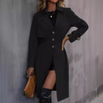 Long Waist Cotton Fashion Jacket Long Sleeve Trench Coat - Image 3