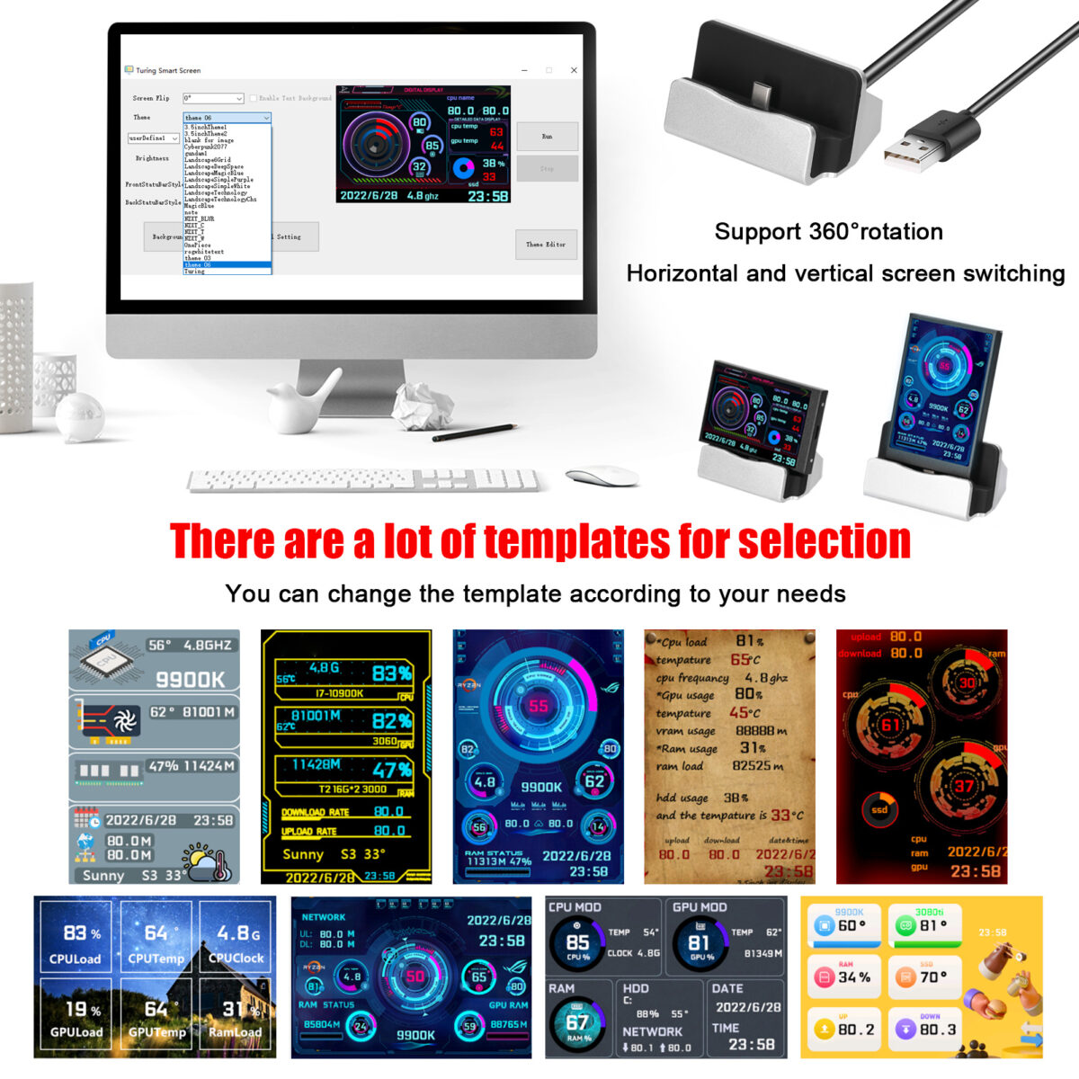 3.5-inch Computer Small Secondary Screen IPS Full View USB Chassis Monitor Date Display - Image 6
