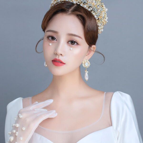 Golden Yellow Diamond Pearl Crown Hair Ornament