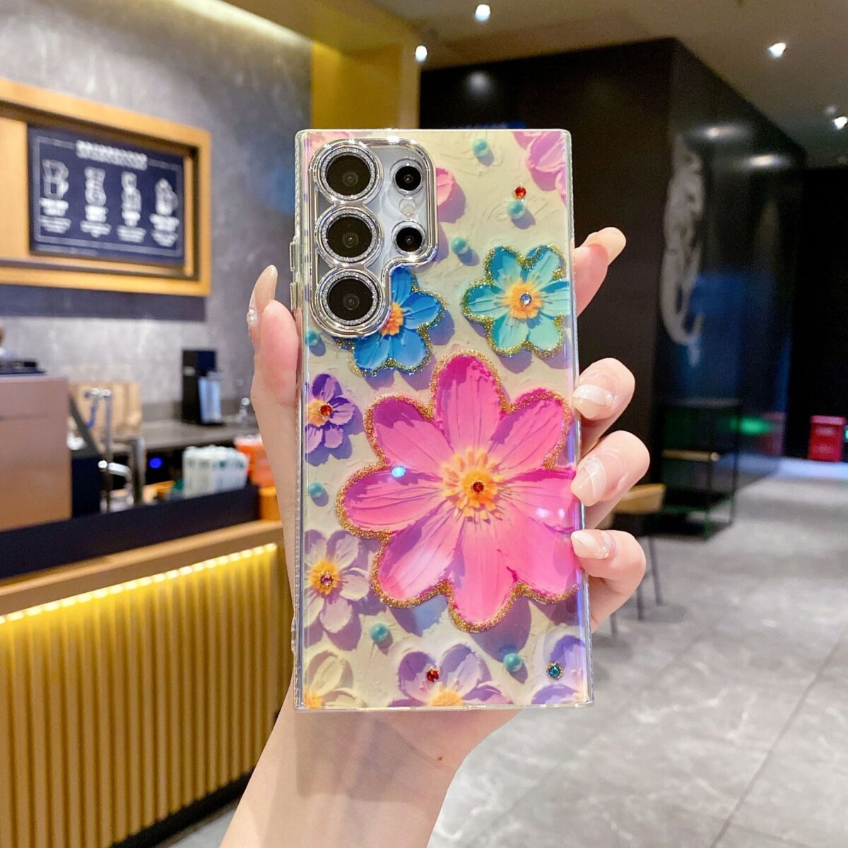Luxury Rhinestone Oil Painting Flower Phone Case Lens Fine Hole All Inclusive - Image 7