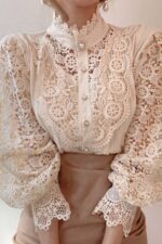 Design Palace Style Blouse Lace Stand-up Collar Long-sleeved Shirt Women - Image 2