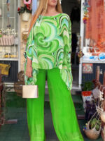 Summer New Colorful Chiffon Suit Casual Round Neck Printed Two-piece Suit - Image 7