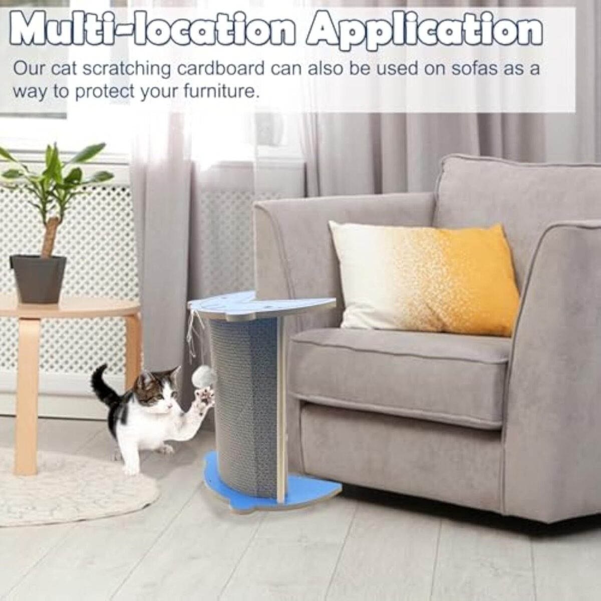 Cat Corner Scratcher Cardboard Kitten Scratching Pad For Wall And Corner Vertical Kitty Scratch Board With Hanging Ball For Indoor Cat Protect Furniture Durable Pet Wear Resistant Mat For Sofa - Image 2