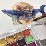 Watercolor Traditional Chinese Painting Fine Brush Calligraphy Wrapped Flower Nail Art Solid Gold Powder