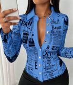 Women's Casual Daily Full Print Front Button Long Sleeve Shirt - Image 3