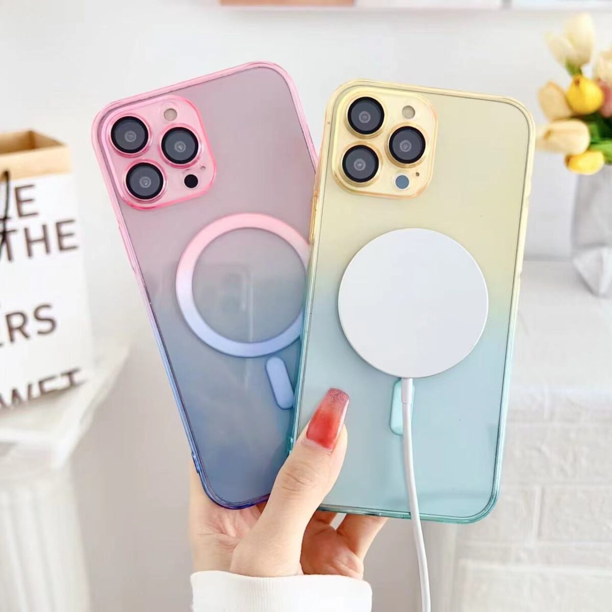 Hot Gradient Two-color Magnetic Phone Case Lens Protector Protective Case - Image 2